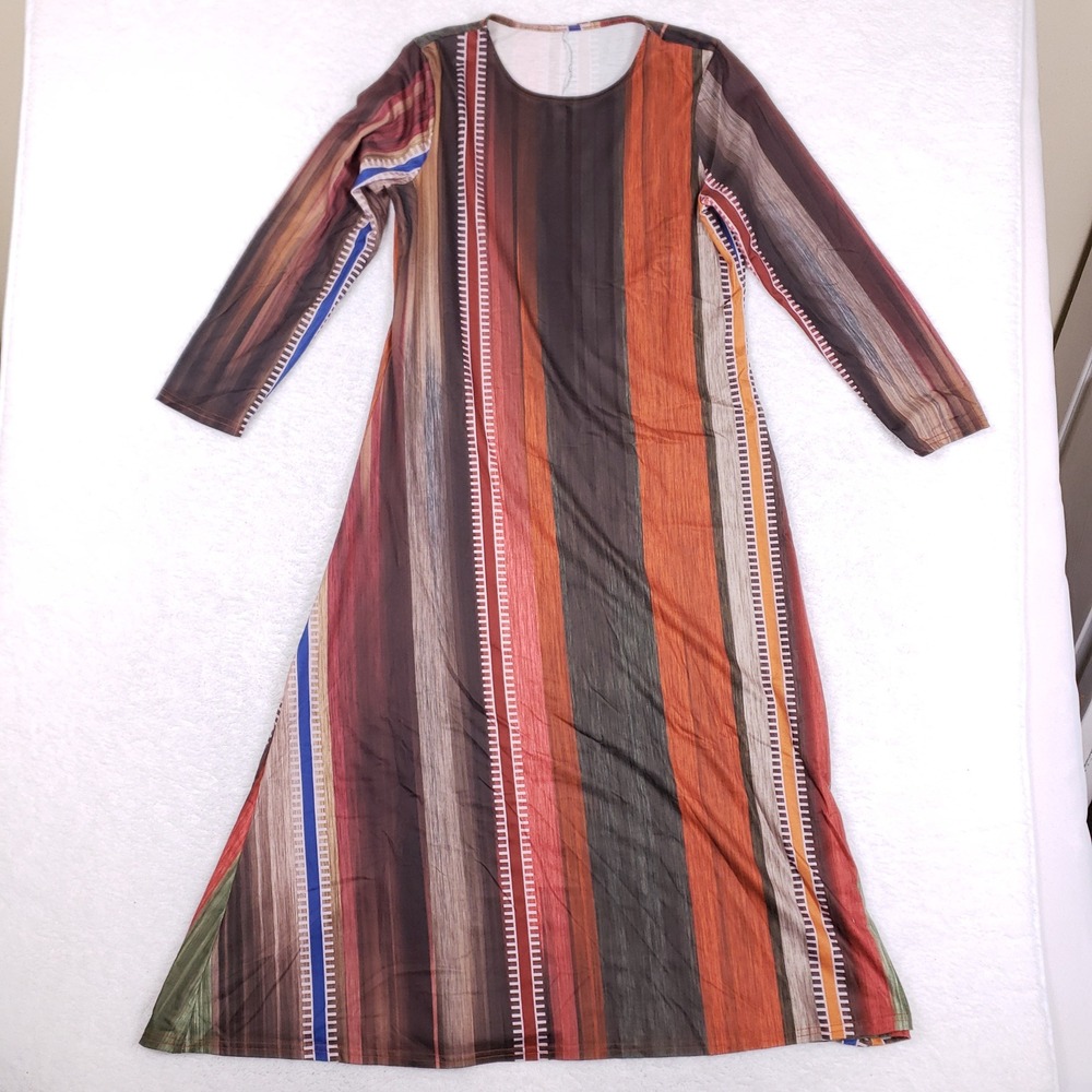 Maxi Dress Womens Small Long Sleeve Geometric Bohemian Earthy Retro